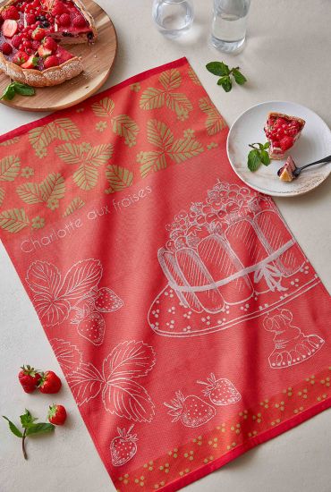 Cotton jacquard tea towel Charlotte aux fraises