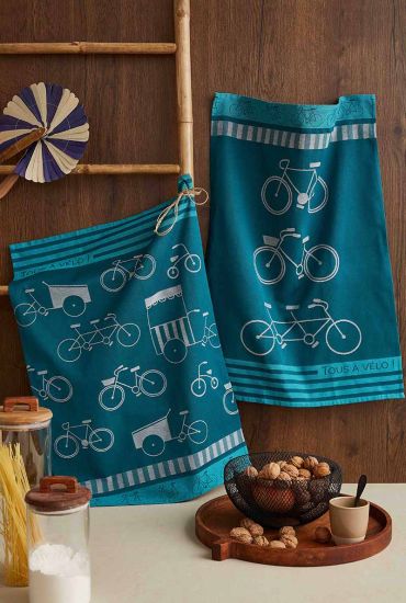 Cotton jacquard tea towel Tous à vélo